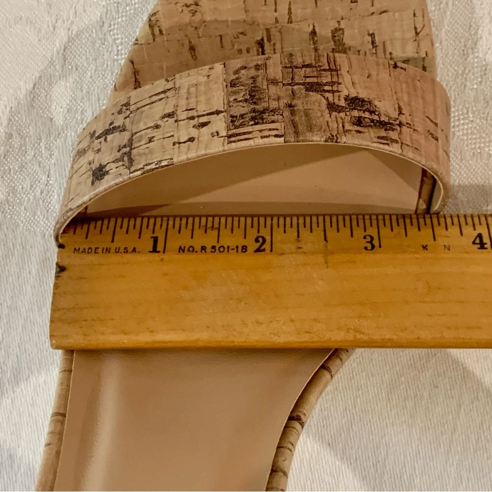 Sexy Ankle Strap 3.75” High Block Heel Open Toe Sandals Faux Cork Design Size 8 - Picture 11 of 15
